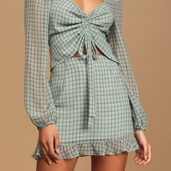 LULU’S Plaid And Simple Blue Plaid Ruffled Mini Skirt - Picture 1 of 5